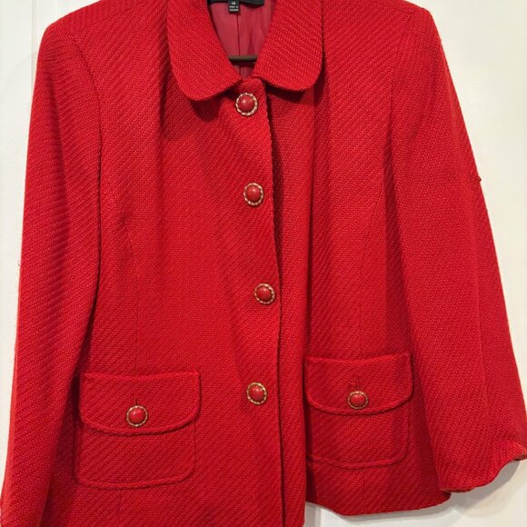 Kasper Red Textured Lined Blazer Jacket with Snap Buttons – Size 14 Plus Size - Picture 10 of 10
